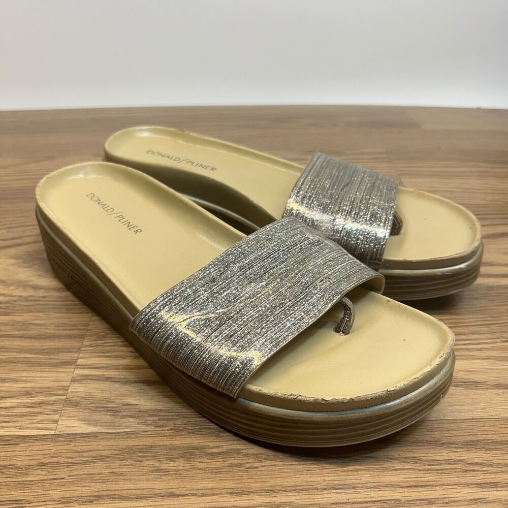 Donald Pliner Fiji Silver Womens 9.5 M Slides Wedge Slide sandals